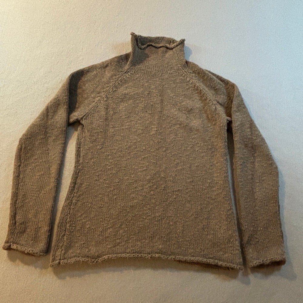 LL Bean Roll Neck Sweater Womens M Brown 100% Cotton Knit Pullover 500839